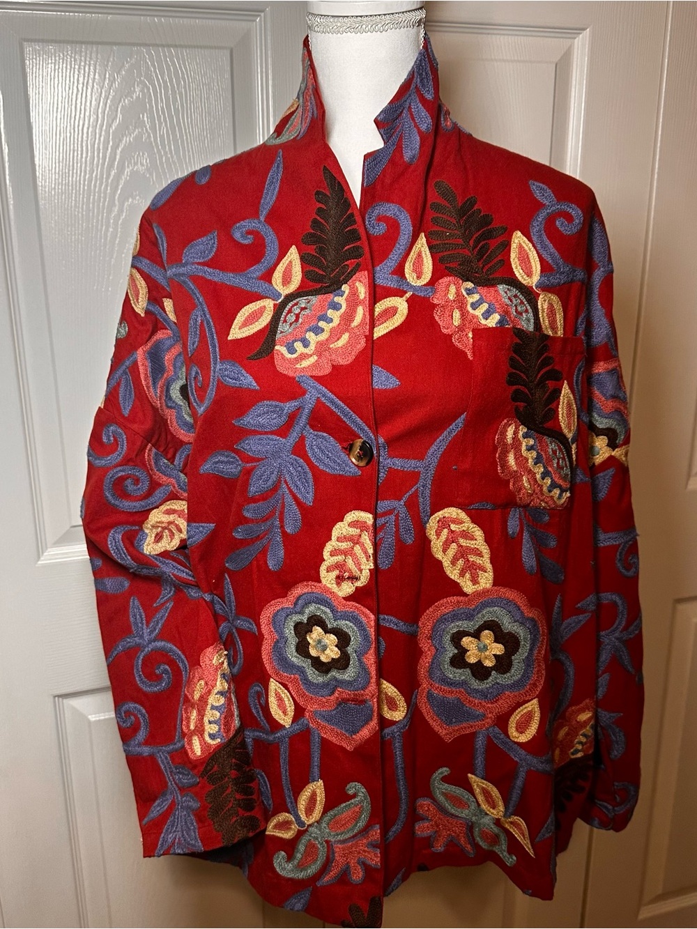 Bass Red Floral Embroidered Blazer Jacket
